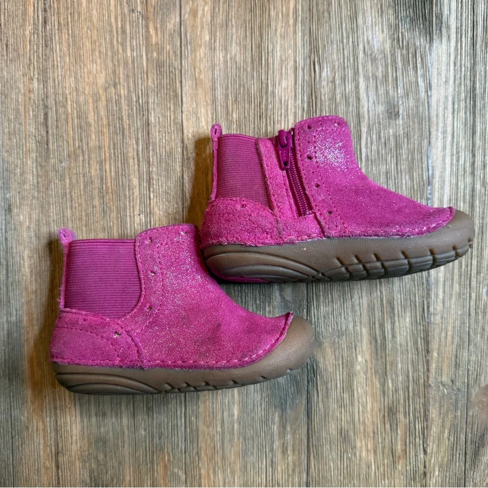 Stride Rite Soft Motion Agnes Heart Glittery Pink Boots Size 5M